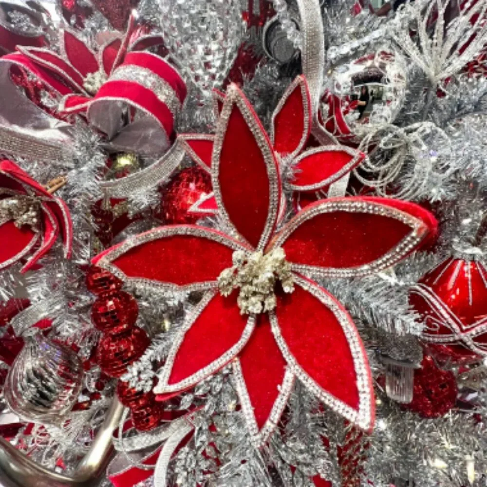 24 inch Triple Velvet with Jewel Poinsettia Stem Beautiful Christmas Home Decor